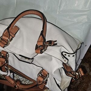 Elegant White and Brown Handbag